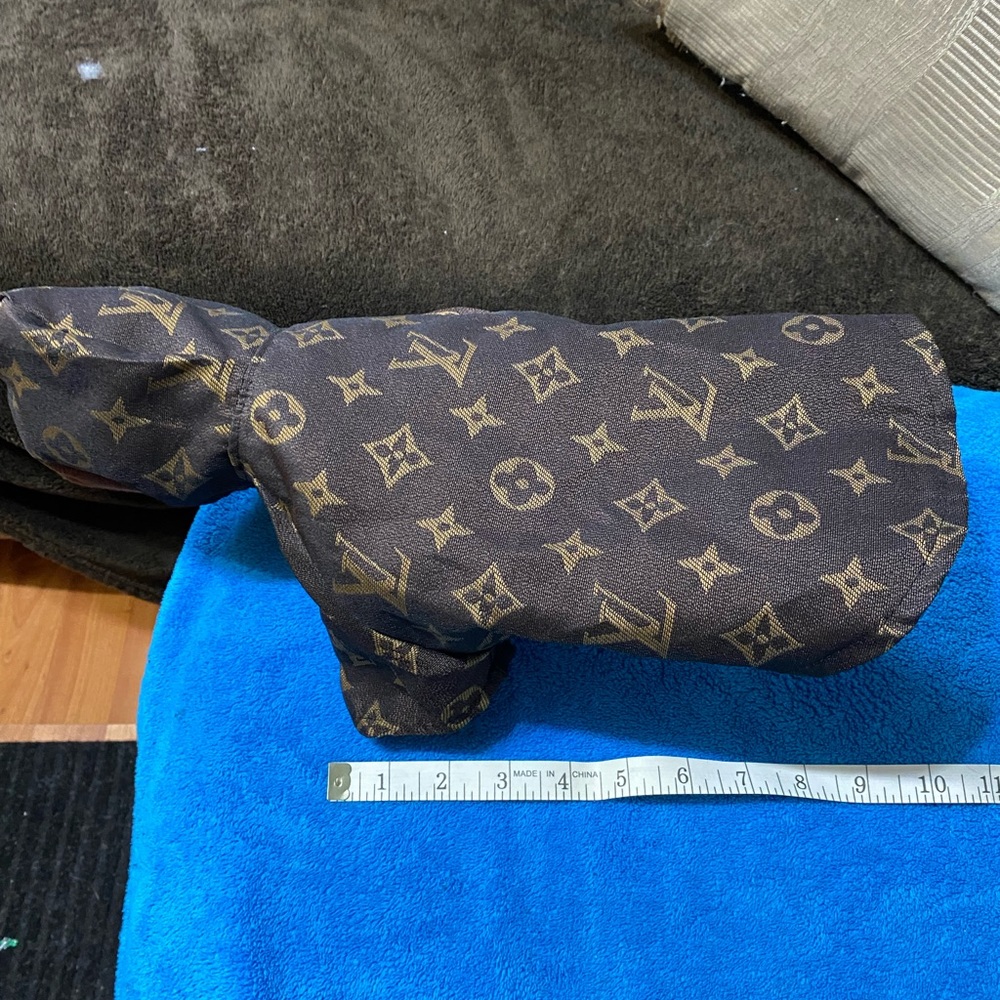 LV cute thin dog jacket. is a M but i would say sm